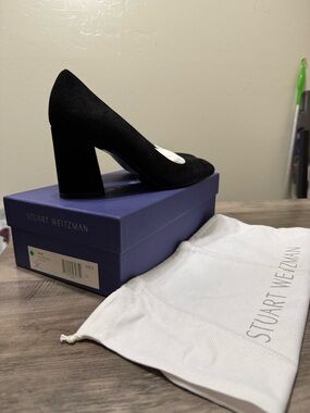 Stuart Weitzman Mary Black Suede Block Heel Pumps